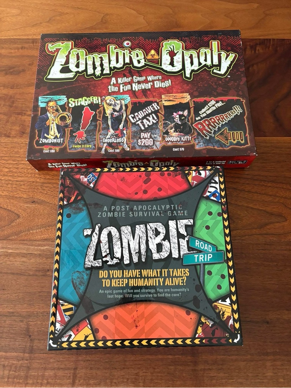 Zombie Road Trip & Zombie-opoly Board Games